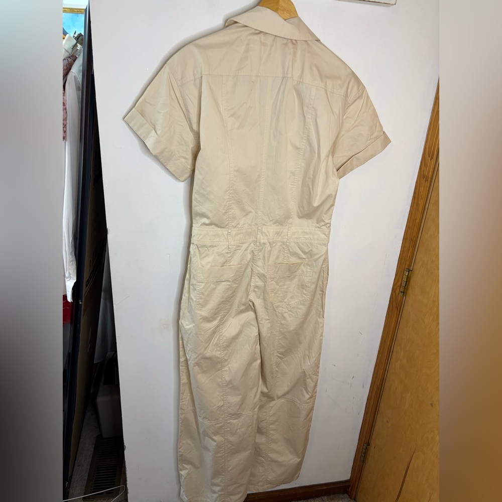 ZARA NWOT Women's Beige Cotton Cargo Utility Wide Leg Zip Jumpsuit - Picture 14 of 14